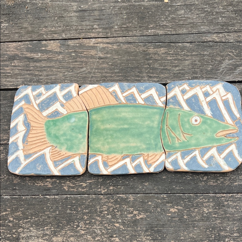 Handcrafted Ceramic Fish Tile Decor - Green and Blue